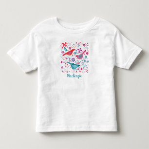 T-shirt Pour Les Tous Petits Aquarelle d'oiseaux et de fleurs personnalisée