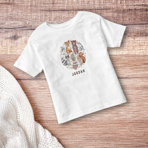 T-shirt Pour Les Tous Petits Aquarelle mignonne Bois Animaux Nom