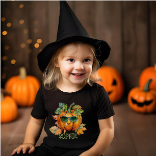 T-shirt Pour Les Tous Petits Aquarelle personnalisée Orange Citrouille Hallowee