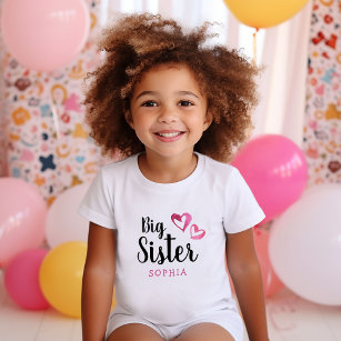 T-shirt Pour Les Tous Petits Aquarelle rose Coeurs Grande Soeur Nom Monogramme