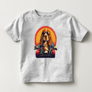 T-shirt Pour Les Tous Petits basset cool hound biker au coucher du soleil