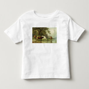 T-shirt Pour Les Tous Petits Bétail arrosant dans un paysage de rivière