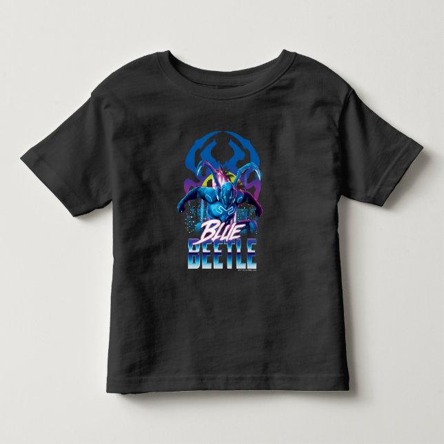 T-shirt Pour Les Tous Petits Bleu Beetle Rétrowave Ville coucher du soleil (Devant)