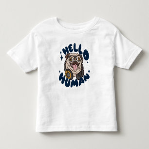 T-shirt Pour Les Tous Petits Bonjour humain Chien mignon