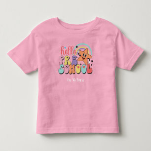 T-shirt Pour Les Tous Petits Bonjour préscolaire coloré Retour à l'école rose