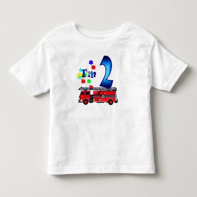 T-shirt Pour Les Tous Petits Boy 2e anniversaire moteur d'incendie (Devant)