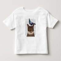 Chat avec pigeon sur tête