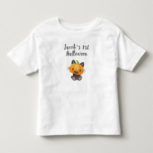 T-shirt Pour Les Tous Petits Chat Citrouille d'Halloween 1er mignonne avec nom