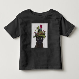 T-shirt Pour Les Tous Petits Chat noir avec théière et hibou