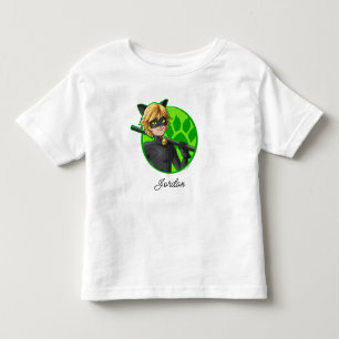 T-shirt Pour Les Tous Petits Chat Noir Badge Vert