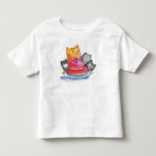 T-shirt Pour Les Tous Petits Chats Whimsical avec gâteau d'anniversaire