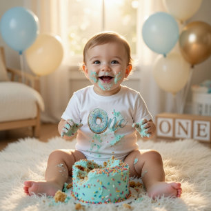T-shirt Pour Les Tous Petits Chemise de 1er anniversaire Sweet One Donut Bleu
