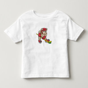 T-shirt Pour Les Tous Petits Chien de taureau au hockey sur glace avec bâton de