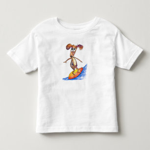 T-shirt Pour Les Tous Petits Chien mignon Whimsical sur Surboard