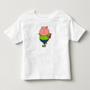 T-shirt Pour Les Tous Petits Cochon à Patinage en ligne avec patins à rouleaux