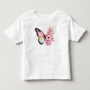 T-shirt Pour Les Tous Petits Conception florale aquarelle de fleurs de papillon