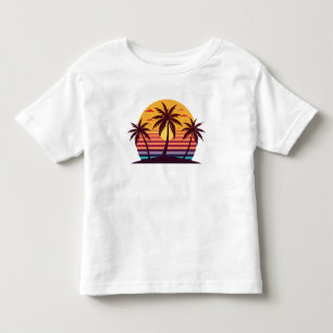 T-shirt Pour Les Tous Petits Coucher de soleil avec vecteur de palmiers