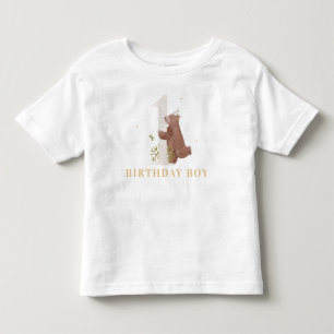 T-shirt Pour Les Tous Petits Couleur d'eau mignonne Ours Woodland Première fête