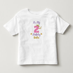 T-shirt Pour Les Tous Petits Cute 2e anniversaire Gold Crown & Stars Personnali