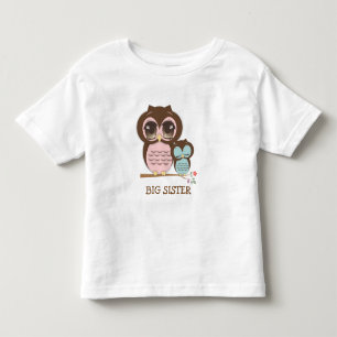 T-shirt Pour Les Tous Petits Cute Big Sister Owl avec Sleepy Lil' Baby Brother