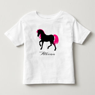 T-shirt Pour Les Tous Petits Cute Elegant Black White & Hot Pink Horse Ajouter 