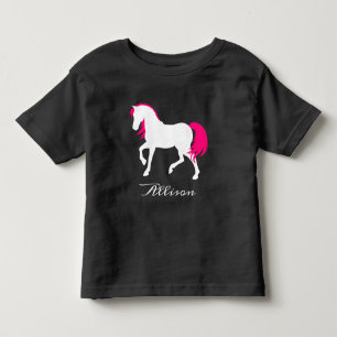 T-shirt Pour Les Tous Petits Cute Elegant Black White & Hot Pink Horse Ajouter 