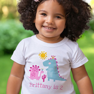 T-shirt Pour Les Tous Petits Cute Kawaii Dinosaures Girl Pink 2e Anniversaire N
