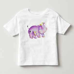 T-SHIRT POUR LES TOUS PETITS CUTE MAMA & BÉBÉ PURPLE HIPPO AVEC DAISIES