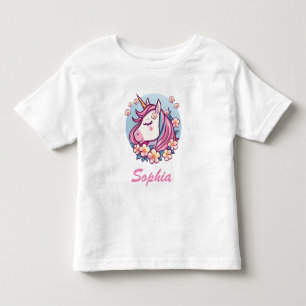 T-shirt Pour Les Tous Petits Cute Unicorne & Fleurs, Personnaliser le nom