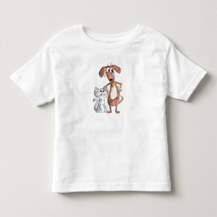 T-shirt Pour Les Tous Petits Cute Whimsical Brown chien et chat gris