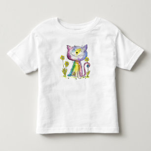 T-shirt Pour Les Tous Petits Cute Whimsical Happy Chat avec Fleurs Jaunes