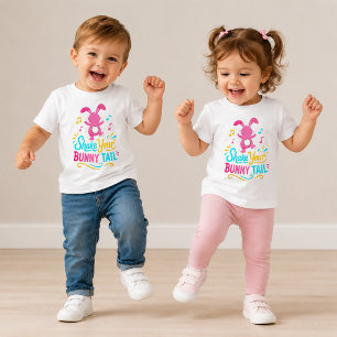 T-shirt Pour Les Tous Petits Danse joyeuse Lapin rose Secoue ta queue de lapin