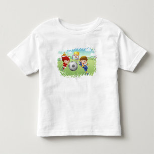 T-shirt Pour Les Tous Petits Deux filles et un garçon jouant au football