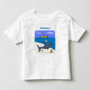 T-shirt Pour Les Tous Petits Drôle requin couché et dessin animé de pêche