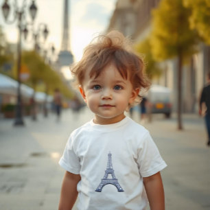 T-shirt Pour Les Tous Petits "Embossée" Tour Eiffel Paris en acier bleu