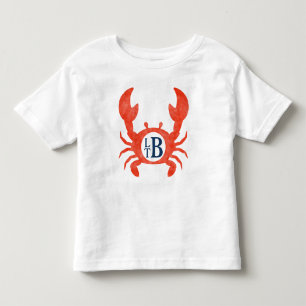 T-shirt Pour Les Tous Petits Enfants Garçons Aquarelle Crabe Monogramme Cercle