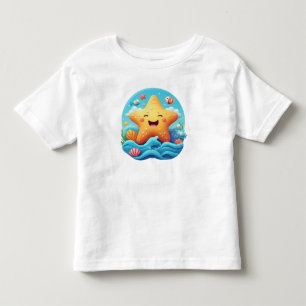 T-shirt Pour Les Tous Petits Étoile de mer souriante mignonne sur la plage dess