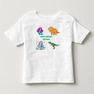 T-shirt Pour Les Tous Petits Fête d'anniversaire de sirène de dinosaure moderne