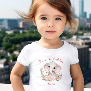 T-shirt Pour Les Tous Petits Fille d'anniversaire Elephant rose Nom personnalis
