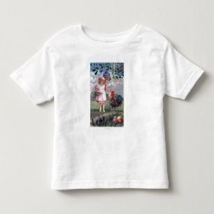 T-shirt Pour Les Tous Petits Fille en rose tenant des fleurs violettes