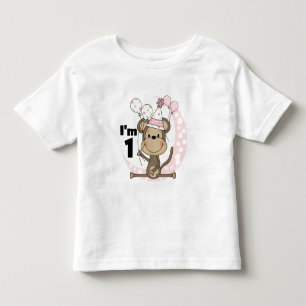 T-shirt Pour Les Tous Petits Fille singe dans le Casquette de fête 1er annivers