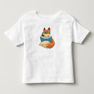T-shirt Pour Les Tous Petits Fox as nerd with Book & Glasses