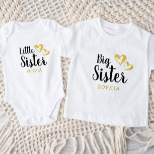 T-shirt Pour Les Tous Petits Gold Hearts Big Soeur Nom Monogramme