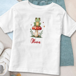 T-shirt Pour Les Tous Petits Grenouille mignonne sur champignon rouge