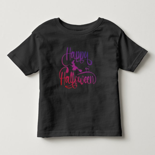 T-shirt Pour Les Tous Petits Happy Halloween dégradé volant sorcière chat T-Shi (Devant)
