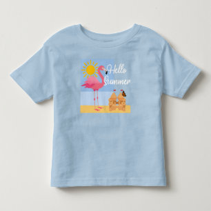T-shirt Pour Les Tous Petits Hello Summer Pink Flamant rose Design - Toddler Fi
