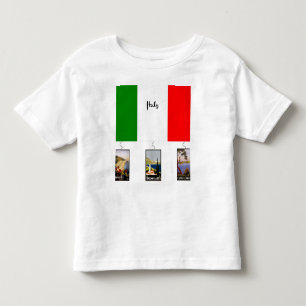 T-shirt Pour Les Tous Petits Italie - Drapeau et trois affiches de voyage vinta