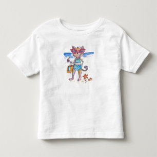 T-shirt Pour Les Tous Petits Joli Chat Fantaisiste sur la Plage