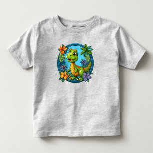 T-shirt Pour Les Tous Petits Joli dinosaure de dessin animé parmi les fleurs tr