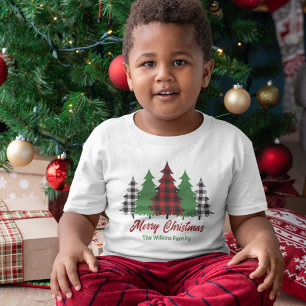 T-shirt Pour Les Tous Petits Joli Red Plaid Joyeux Arbres de Noël personnalisés